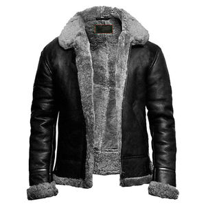 Men's Genuine Leather Aviator Bomber Jacket With Shearling Lining Windproof Winter Moto Biker <b>Coat</b> <b>Zipper</b> Closure - Product Image 1