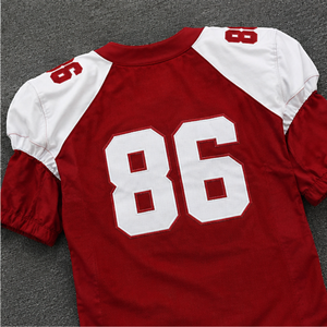Red American Football Uniform Set For Boys V-neck Short Sleeve <b>Padded</b> Jersey With Belted <b>Pants</b> All Seasons Athletic Wear - Product Image 4