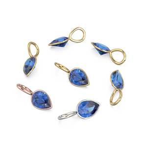 Sri Lanka Sapphire 14k Yellow <b>Solid</b> <b>Gold</b> Charm <b>Pendant</b> Bezel Jewelry Finding / September Birthstone / 7mm Blue Gemstone / Pear - Product Image 2