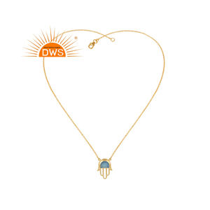 Hamsa − collier en argent Sterling plaqué or, de styliste, fait à la main, en pierre précieuse bleue, vente en gros, tendance 2020 - Product Image 4