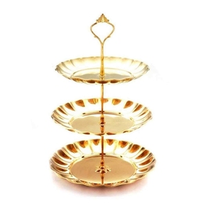 Modern Gold Metal 3-Tier Serving Tray Decorative Flower Edge Cupcake Holder Afternoon <b>Tea</b> Pastry Display <b>Stand</b> - Product Image 1