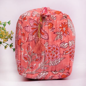 ชุดกระเป๋าเครื่องสำอางผ้าฝ้ายพิมพ์ลายด้วยมือ เหมาะสำหรับการเดินทาง พร้อมซิปปิด กระเป๋าใส่ของใช้ในห้องน้ำแบบซักได้ ขายส่ง - Product Image 4