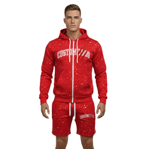 Conjuntos Deportivos Cortos para Hombre, Personalizados, de Verano, Unisex, de Algodón, de Dos Piezas, con Lavado Ácido, Sudadera con Pedrería y Pantalones Cortos - Product Image 2