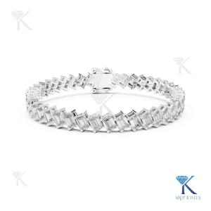 Elegant Angled Emerald Cut Lab Grown Diamond Tennis <b>Bracelet</b> 14K/18K <b>Solid</b> Gold Unisex Luxury Jewelry Filled Stones KRUP JEWELS - Product Image 2