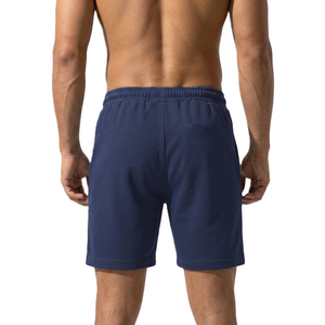 Shorts pour homme en piqué 100% coton bleu marine avec cordon de serrage à la taille, décontractés, respirants, longueur bermuda, couleur unie, tissu tricoté - Product Image 4