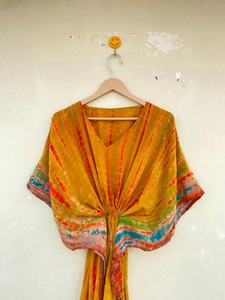 ชุดเดรสผ้าชีฟองสีเหลืองวินเทจผ้าไหมรีไซเคิลสำหรับใส่ในเลานจ์ย้อมสีย้อมผ้าชีฟองสีเหลือง - Product Image 3