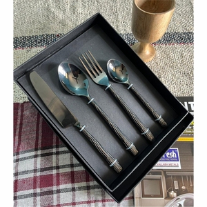 Luxury Stainless Steel Cutlery <b>Set</b> 24pcs Hammered Silver Flatware <b>Set</b> Food Grade <b>Spoon</b> <b>Fork</b> <b>Knife</b> Tableware Cutlery <b>Set</b> With Box - Product Image 5