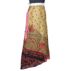 New Fabulous Two Layered Reversible New Indian Around Silk Sari Wrap <b>Skirts</b> Women Wear Vintage Silk Sari <b>Long</b> Length Wrap Around - Product Image 3