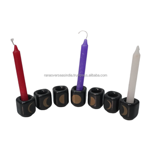 Vente en gros de bougeoir de luxe à triple lune en céramique avec des tons dorés et noirs pour les rituels de méditation - Product Image 4