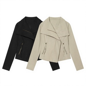 Asymmetric Zipper <b>Women's</b> <b>Jacket</b> Solid Color Shawl Collar Full Sleeve Autumn Wear Woven Polyester Material - Product Image 2