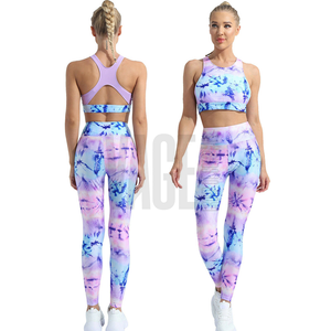 <b>Women</b> Yoga Set Tie Dye Seamless Sports Bra High Waist <b>Leggings</b> 2 Piece Workout Gym Fitness Activewear Full Length Gradient Color - Product Image 6