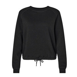 Sudadera de punto negra lisa con cuello redondo para mujer, manga larga, con cordón en el bajo, para otoño - Product Image 1