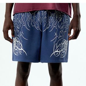 Shorts de survêtement graphiques gothiques Y2K personnalisés pour hommes, en molleton épais, coupe ample, style hip-hop, décontractés, longueur genou, bleus, type Bermuda - Product Image 5