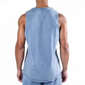 Débardeur en coton uni pour homme, col rond, tricoté, décontracté, sans manches, gris - Product Image 4
