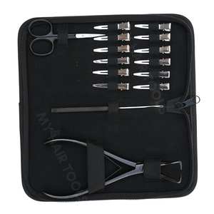 Stainless Steel <b>Hair</b> <b>Extension</b> Tools Kit <b>Black</b> Micro Bead Remover Curved Jaws Dual Spring Non-Slip & <b>Clips</b> and Hook Threader - Product Image 5