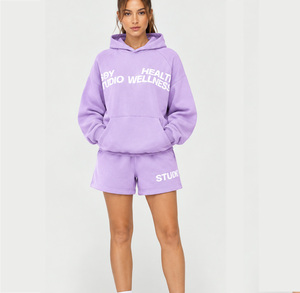 Personalized <b>Custom</b> Women Hoodie Shorts Set Polyester Cotton Casual Screen Printing Print OEM Lounge Matching Two Piece Winter - Product Image 1
