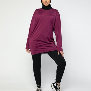 Women's Islamic Solid Long Sleeve Modest Sportswear Top Plus Size Regular Fit Breathable Fitness <b>Yoga</b> Wear All Seasons Spandex - Product Image 6