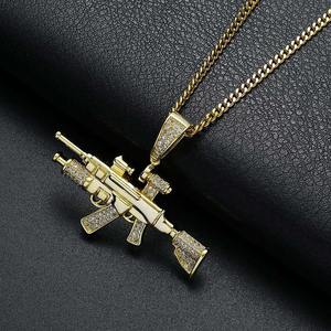 Nuevo Collar con Colgante de Pistola Chapado en Oro, Estilo Hip Hop, con Material de Latón Microincrustado con Diamantes, para Hombre - Product Image 2