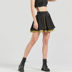 Hot Selling Women's Gothic Pleated Mini <b>Skirt</b> High Waist Yellow Tartan Plaid <b>Patchwork</b> Layered A-Line Skater <b>Skirts</b> - Product Image 3