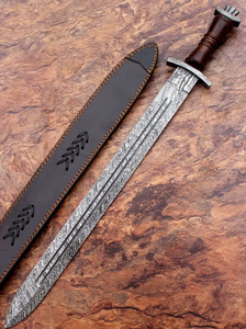 Espada Gladiador Vikinga de Doble Filo, Forjada a Mano en Acero de Damasco Antiguo, con Ranuras para Sangre - Product Image 3