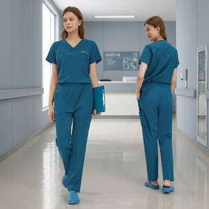 Ensemble de blouses médicales pour femmes, couleur turquoise, haut à col en V avec poche et pantalon à taille élastique, uniformes d'hôpital pour usage médical et infirmier - Product Image 4