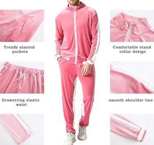 Conjunto Deportivo de Terciopelo Rosa Suave para Hombre: Conjunto Moderno de Dos Piezas de Lujo Deportivo y Ropa de Ocio Premium, Ultra Suave, Terciopelo Premium - Product Image 3