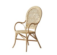 Chaise de salle à manger contemporaine en rotin naturel tressé chevrons avec accoudoirs, fauteuil en osier artisanal de luxe pour appartement, restaurant, café, hôtel