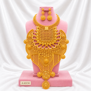 Yellow Gold Plated <b>Statement</b> <b>Necklace</b> Set With Earrings Tassel Design For Women Wedding Party A-63132 - Product Image 5