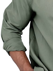 Men's Summer Vacation Casual Long Sleeve Button-<b>Up</b> Stand Collar Solid Color Soft Breathable Fabric Quick Dry Regular Fit Chest - Product Image 2