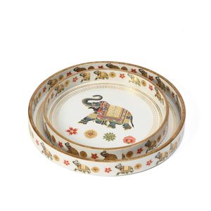 Highly Remarkable Sticker Mango Wooden Stylish Round Snacks <b>Tray</b> Dinner Serving Platter Available At Best and Lowest Price - Product Image 4