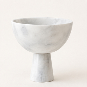 Bol sur piédestal en marbre blanc de luxe, minimaliste, en pierre naturelle, centre de table décoratif, bol moderne, plateau à fruits pour la maison - Product Image 5
