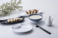 Assiette à dumplings en mélamine à 2 compartiments, 200 mm, assiette ronde divisée avec bol à sauce intégré pour restaurant, gyoza, sans BPA