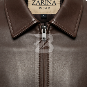Custom Brand Men's Genuine Leather Motorcycle <b>Jacket</b> Dark Brown Office <b>Smart</b> Casual Zip-Up Minimal Design Waterproof Breathable - Product Image 4