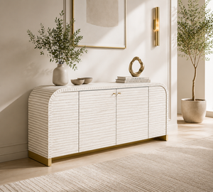 Aparador Moderno de Metal y Ratán con Tiradores de Latón, Color Gris Claro, Mueble de Almacenamiento para Sala de Estar - Product Image 2