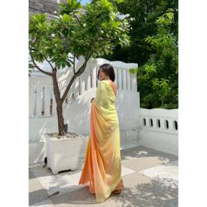 Sari de Chifón Verde Arcoíris sin Mangas, Étnico, Moderno, para Mujeres de India y Pakistán, Disponible en Todas las Temporadas, para Fiestas, Bodas y Eventos - Product Image 5