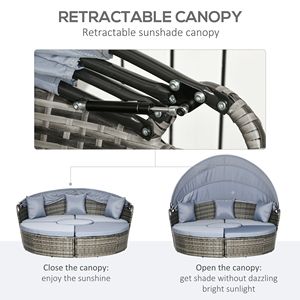 Set di Mobili da Giardino in Rattan Convertibile 4 Pezzi con Tettoia Regolabile, Divano Sezionale e 2 Sedie, Tavolo per Lettino/Sdraio e Riparo dal Sole - Product Image 5