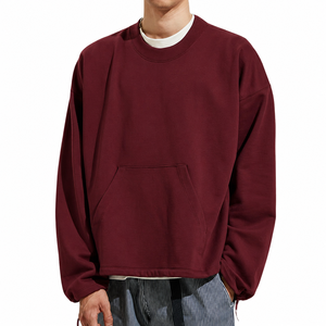 เสื้อสเวตเชิ้ตคอกลมโอเวอร์ไซส์สำหรับผู้ชาย สีพื้น ผ้าฝ้าย มีกระเป๋าหน้า สวมใส่สบายๆ - Product Image 6