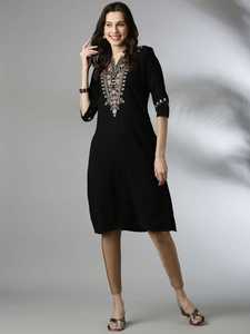 Women Rayon Kurta Midi Length Traditional Embroidered Red Kurti Casual Wear India Pakistan Style Regular Fit Festival Kurtis - Product Image 4