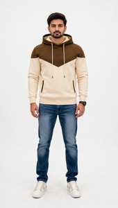 Sudadera con Capucha de Felpa para Hombre, Talla Grande, Color Marrón Beige, con Bloques de Color, 100% Algodón, Secado Rápido, para Invierno - Product Image 4