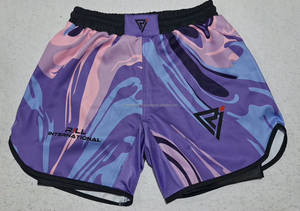 RLL INTERNATIONAL Herren Sublimations-MMA-Shorts Lila-Blau Bedruckt Feuchtigkeitsableitend Athletische Passform Sportbekleidung - Product Image 2