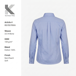 Camisa de Algodón para Mujer, 100GSM, Diseño Espigado, Manga Larga, Blusa Azul, OEM ODM - Product Image 3