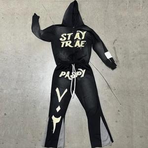 ชุดวอร์มผ้าฝ้าย 100% คุณภาพสูง ปักโลโก้ตามสั่ง แบบหนา ทรงขาบาน เหมาะสำหรับฤดูหนาว สำหรับผู้ชาย พร้อมกางเกงวอร์มและเสื้อฮู้ด - Product Image 5