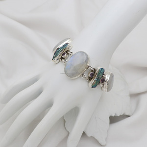 Brazalete de Plata de Ley 925 pura con piedras preciosas naturales, regalo Unisex al por mayor, joyería de cristal Premium, pulseras de cadena de eslabones a granel - Product Image 6