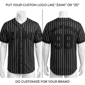 เสื้อเบสบอลยูนิเซ็กซ์ผ้าโพลีเอสเตอร์อินเตอร์ล็อคพรีเมียม 180 GSM สีขาวลายเส้น  พร้อมปักโลโก้ด้วยความร้อน  ติดกระดุมด้านหน้า สำหรับทีม - Product Image 1