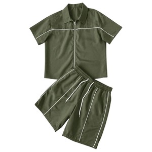 Conjunto de Camiseta Polo Roja de Manga Corta con Cierre y Pantalones Cortos para Hombre, Color Sólido, Ropa Casual de Verano, Transpirable, Tejido de Poliéster - Product Image 2