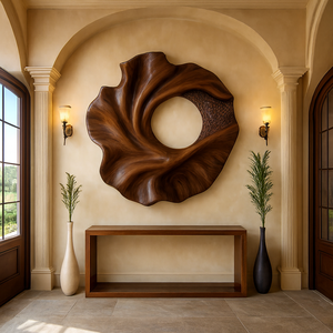 Sculpture murale en bois artisanale, design Art Déco, caractéristiques écologiques pour le salon - Art mural en bois organique sculptural - Product Image 6