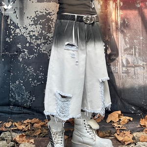 Pantalones Cortos de Mezclilla Degradados a la Moda para Hombre, Estilo Urbano, Desgastados, Holgados, de Mezclilla, de Corte Ancho, de Media Pierna - Product Image 6