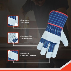 Guantes de Trabajo de Cuero Vacuno, Resistentes a la Abrasión, Protección Industrial para las Manos, Guantes de Seguridad para Construcción y Jardinería - Product Image 4