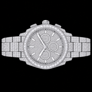 Reloj cronógrafo plateado con incrustaciones de piedras, reloj de pulsera de lujo para hombre con esfera redonda y correa de brazalete. - Product Image 2