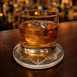 Golden Classic Starburst Handpainted Glass <b>Coaster</b> with <b>Heat</b> Resistant Non-Slip Design for Serving Cocktails and Whiskey - Product Image 2